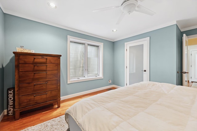16350 Whitaker Rd, Linden, MI 48451 - bedroom with light wood-type flooring, baseboards, recessed lighting, ceiling fan, and ornamental molding