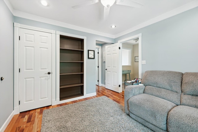 16350 Whitaker Rd, Linden, MI 48451 - living area with a ceiling fan, wood finished floors, recessed lighting, and baseboards