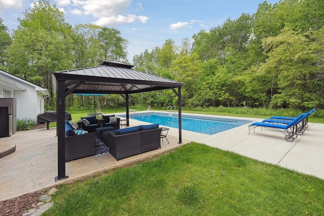 16350 Whitaker Rd, Linden, MI 48451 - swimming pool featuring a gazebo, an outdoor hangout area, a patio area, and a lawn