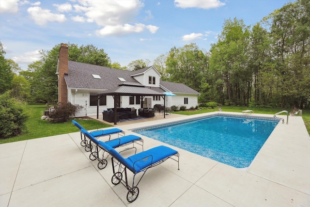 16350 Whitaker Rd, Linden, MI 48451 - outdoor pool with an outdoor hangout area, a patio, a gazebo, and a lawn