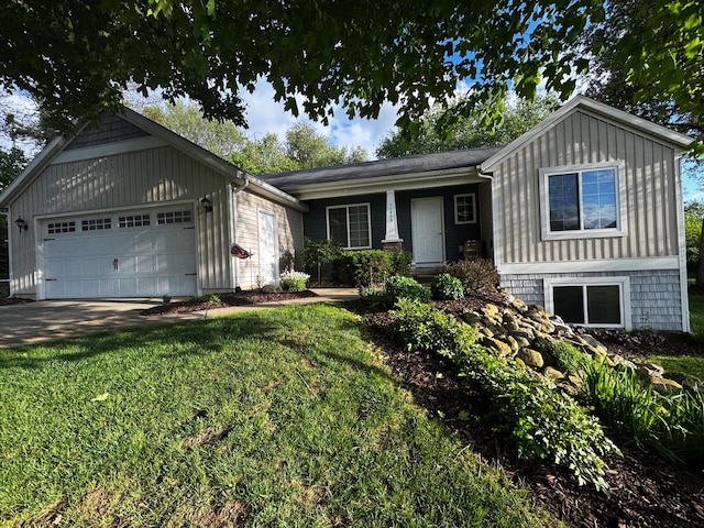 11775 Crystal Ridge Dr NE, Sparta, MI 49345 - ranch-style home with a garage, a front yard, and board and batten siding