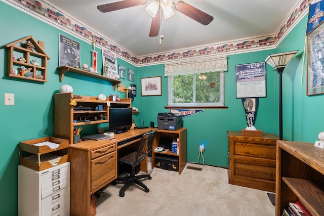 11676 Bradley Dr, Jerome, MI 49249 - office area featuring carpet floors and ceiling fan