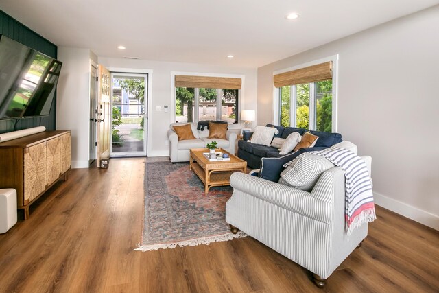 67881 Edgewater Beach Rd, White Pigeon, MI 49099 - living area with wood finished floors, baseboards, and recessed lighting