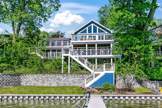 67881 Edgewater Beach Rd, White Pigeon, MI 49099 - rear view of property featuring stairs and a water view