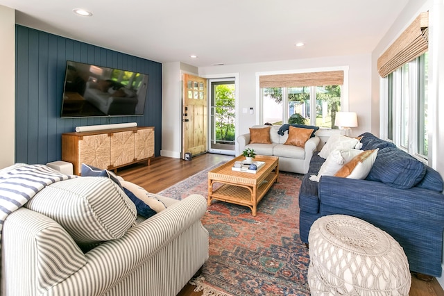 67881 Edgewater Beach Rd, White Pigeon, MI 49099 - living room featuring wood finished floors, recessed lighting, and baseboards