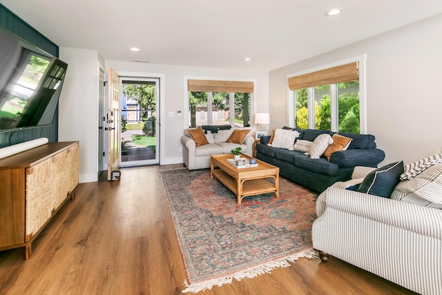 67881 Edgewater Beach Rd, White Pigeon, MI 49099 - living room with plenty of natural light, wood finished floors, recessed lighting, and baseboards