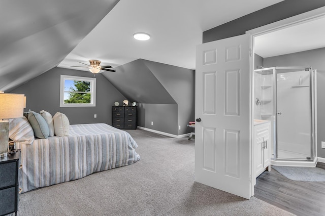 4380 W Chicago Rd, Jonesville, MI 49250 - bedroom featuring baseboards, lofted ceiling, carpet, and ceiling fan