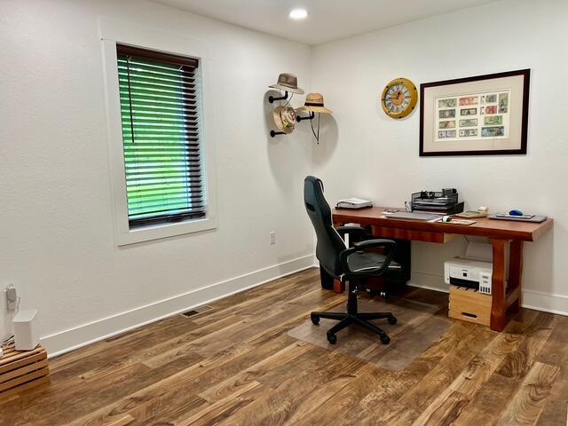 2985 Middle Lake Rd, Twin Lake, MI 49457 - office space with wood finished floors, baseboards, and recessed lighting