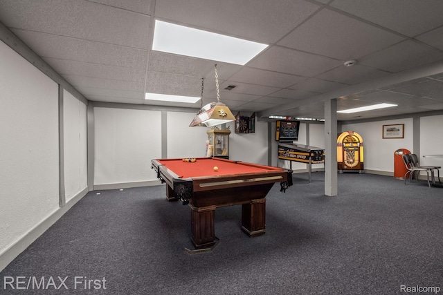 2983 Woodcreek Way, Bloomfield Hills, MI 48304 - rec room featuring billiards, carpet flooring, a drop ceiling, and baseboards