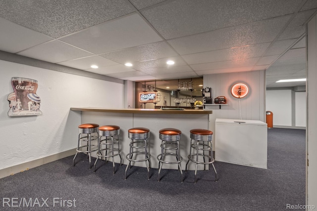 2983 Woodcreek Way, Bloomfield Hills, MI 48304 - indoor wet bar featuring carpet flooring, a paneled ceiling, recessed lighting, and baseboards