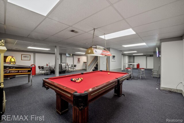 2983 Woodcreek Way, Bloomfield Hills, MI 48304 - playroom featuring a drop ceiling, pool table, and carpet