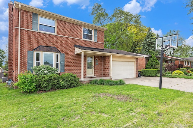 4772 Marian Ave, Warren, MI 48092 - view of front facade with driveway, an attached garage, a front lawn, and brick siding