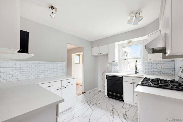 4772 Marian Ave, Warren, MI 48092 - kitchen with dishwasher, wall chimney range hood, a sink, and light countertops