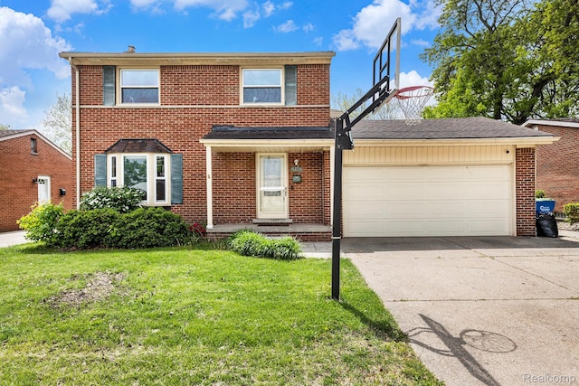 4772 Marian Ave, Warren, MI 48092 - view of front of home featuring an attached garage, concrete driveway, a front yard, and brick siding
