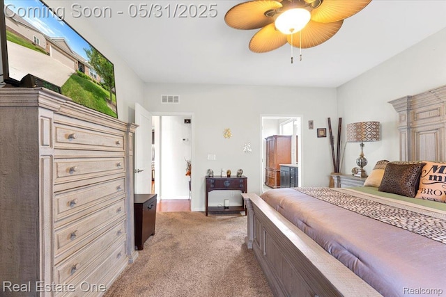 23893 Manistee Ln, Flat Rock, MI 48134 - carpeted bedroom featuring ensuite bathroom and a ceiling fan