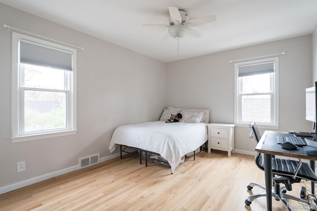 1978 Wiltshire Rd, Berkley, MI 48072 - bedroom featuring light wood-style flooring, an office area, baseboards, and a ceiling fan