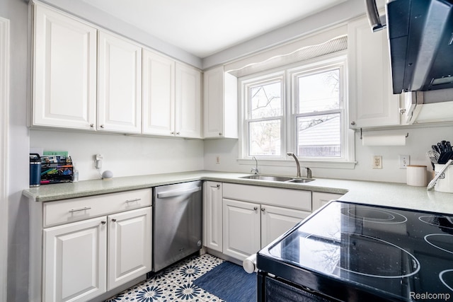 1978 Wiltshire Rd, Berkley, MI 48072 - kitchen featuring dishwasher, a sink, electric range, white cabinets, and light countertops