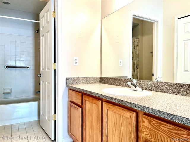 25727 Maritime Cir S, Harrison Township, MI 48045 - full bath featuring vanity, tile patterned floors, and shower / bath combination with curtain