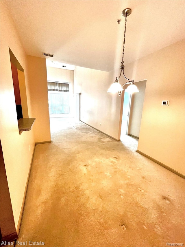 25727 Maritime Cir S, Harrison Township, MI 48045 - hall featuring carpet flooring, baseboards, and a chandelier