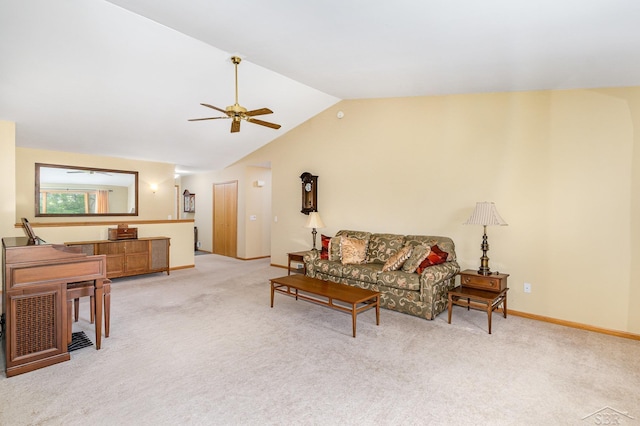 28 Barrington Cir, Saginaw, MI 48603 - living room with ceiling fan, lofted ceiling, light carpet, and baseboards