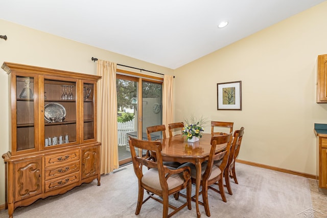 28 Barrington Cir, Saginaw, MI 48603 - dining area with lofted ceiling, light colored carpet, recessed lighting, and baseboards