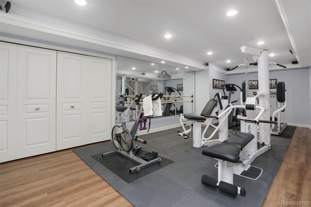 5687 Stonehaven Blvd, Rochester, MI 48306 - workout area with baseboards, recessed lighting, crown molding, and wood finished floors