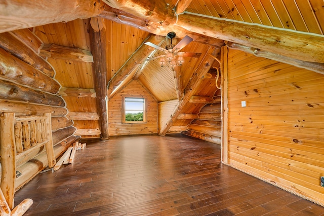 4450 50th Ave, Sears, MI 49679 - additional living space with wood ceiling, hardwood / wood-style flooring, rustic walls, and wooden walls