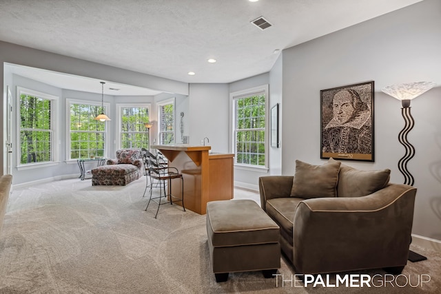 7149 Armadale Ct NE, Belmont, MI 49306 - carpeted living room featuring baseboards, recessed lighting, and a textured ceiling
