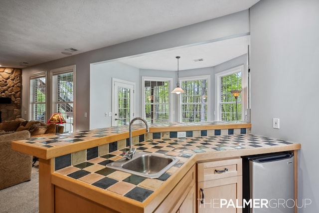 7149 Armadale Ct NE, Belmont, MI 49306 - kitchen featuring a sink, tile counters, open floor plan, and plenty of natural light
