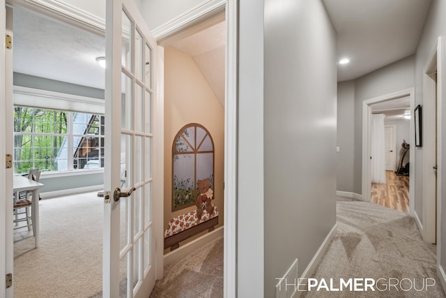 7149 Armadale Ct NE, Belmont, MI 49306 - hallway featuring carpet flooring, french doors, baseboards, and recessed lighting