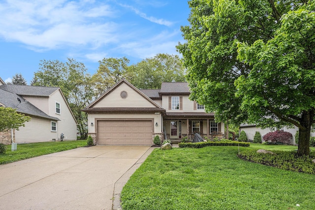 3311 Hickory Dr, Lake Orion, MI 48359 - traditional-style home featuring driveway, a front lawn, a garage, and a porch