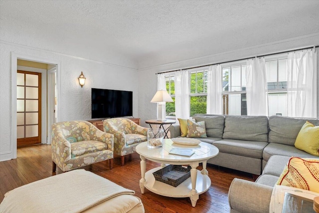 10251 Smith Rd, Union Pier, MI 49129 - living room with wood finished floors, a textured wall, a textured ceiling, and baseboards