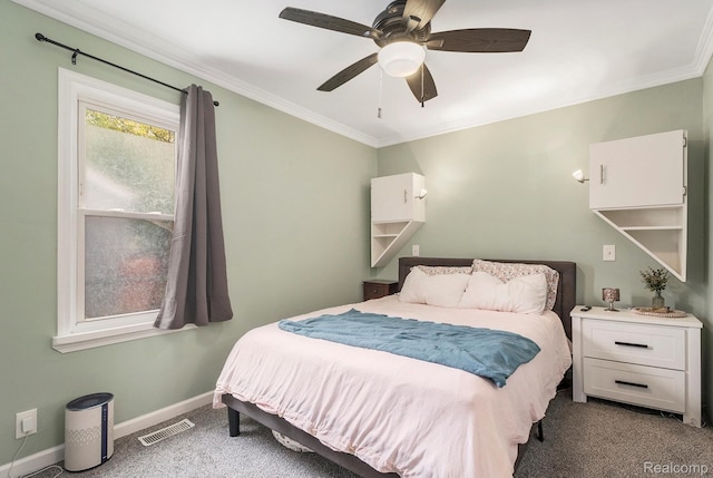 2305 Hester Ct, Keego Harbor, MI 48320 - bedroom with carpet, ornamental molding, baseboards, and a ceiling fan