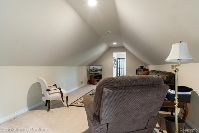 27820 29 Mile Rd, Lenox, MI 48048 - carpeted living area with vaulted ceiling, baseboards, and recessed lighting