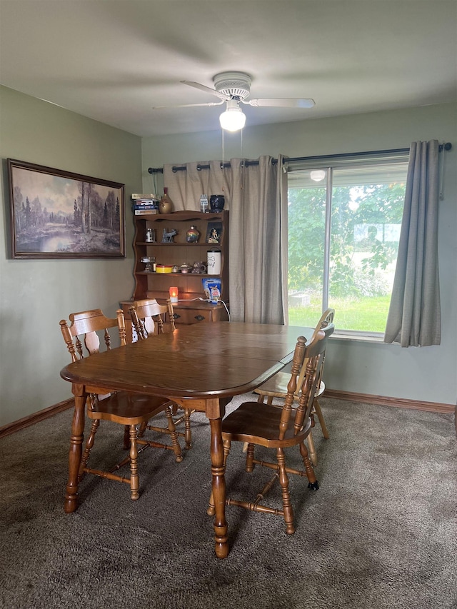 8506 Lytle Rd, Corunna, MI 48817 - carpeted dining space featuring a ceiling fan and baseboards