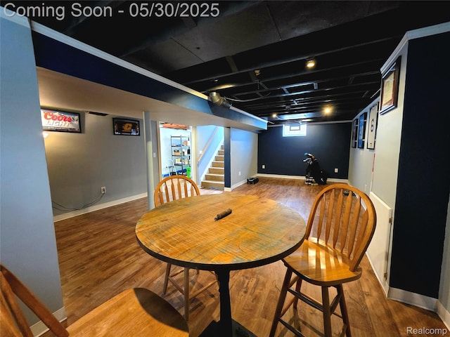 3026 N Blair Ave, Royal Oak, MI 48073 - dining area featuring stairway, wood finished floors, and baseboards