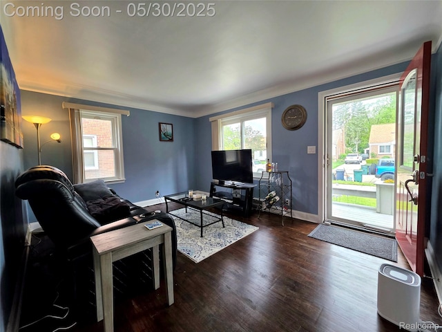 3026 N Blair Ave, Royal Oak, MI 48073 - living area with wood finished floors, baseboards, and crown molding