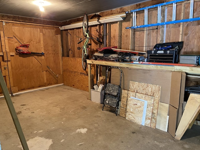 4516 Wah Wah Soo Dr, Gaylord, MI 49735 - basement featuring a workshop area and wooden walls