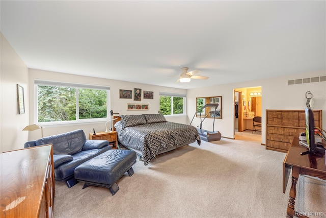 3072 Brewster, West Bloomfield, MI 48322 - bedroom with light colored carpet and ceiling fan
