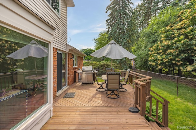 3072 Brewster, West Bloomfield, MI 48322 - wooden terrace with outdoor dining area and a grill