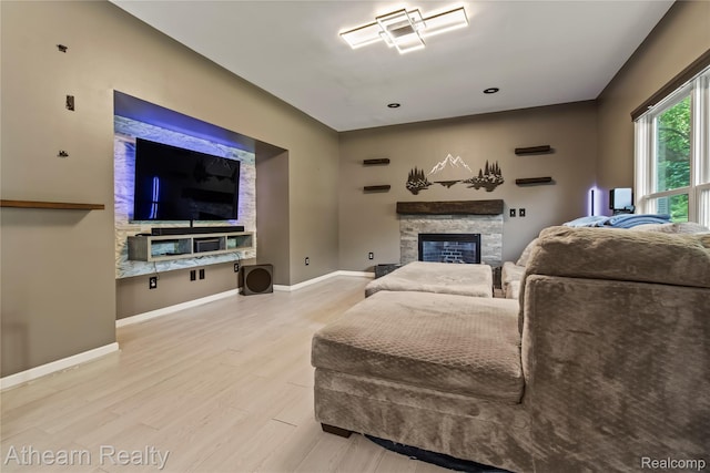 16429 E Horseshoe Trl, Linden, MI 48451 - living room with a fireplace and wood finished floors