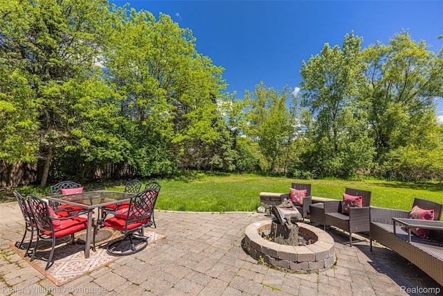 42900 Ledgeview Dr, Novi, MI 48377 - view of patio featuring an outdoor fire pit