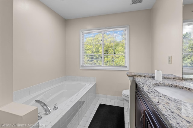 42900 Ledgeview Dr, Novi, MI 48377 - bathroom featuring a bath, vanity, toilet, tile patterned flooring, and baseboards