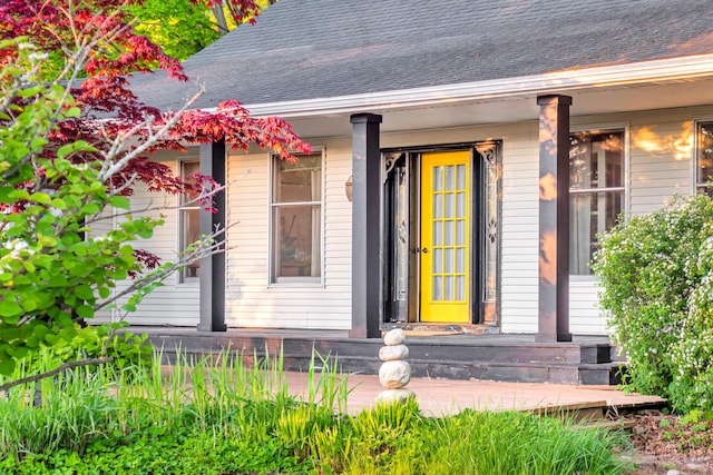 9180 Dicey St, Montague, MI 49437 - entrance to property with a porch and a shingled roof