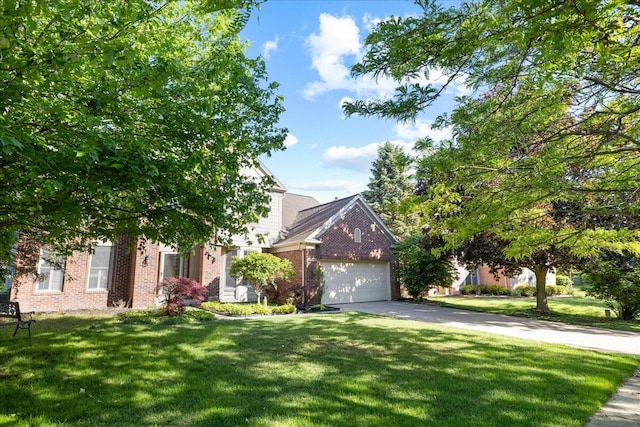 1269 Apple Creek Dr SE, Grand Rapids, MI 49546 - view of property hidden behind natural elements featuring brick siding, a garage, asphalt driveway, and a front yard