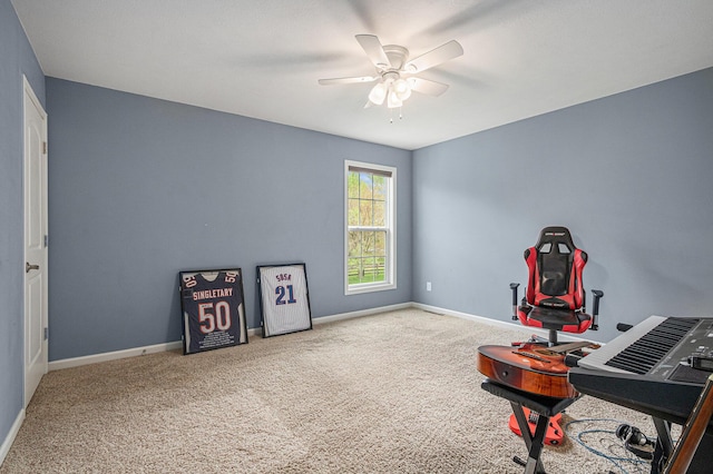 69218 Sundance Dr, Edwardsburg, MI 49112 - game room featuring a ceiling fan, carpet floors, and baseboards