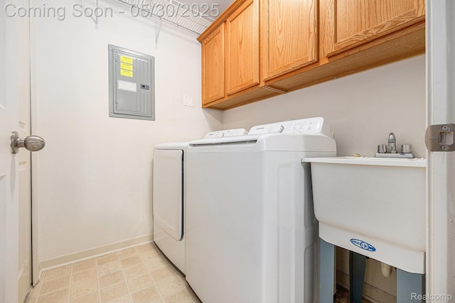 6769 Boulder Pointe Dr, Washington, MI 48094 - laundry room featuring electric panel, cabinet space, separate washer and dryer, and baseboards