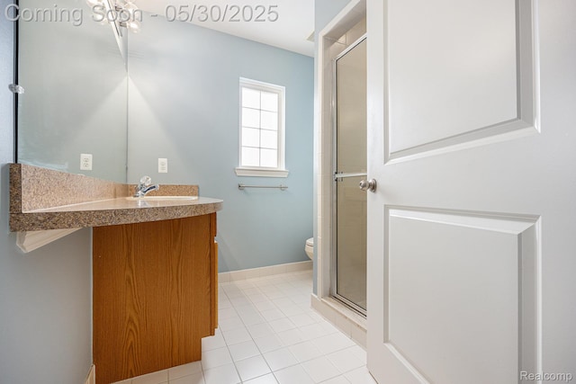 6769 Boulder Pointe Dr, Washington, MI 48094 - bathroom featuring tile patterned flooring, toilet, a shower stall, and vanity
