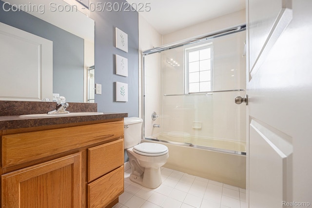 6769 Boulder Pointe Dr, Washington, MI 48094 - full bath featuring toilet, vanity, bath / shower combo with glass door, and tile patterned flooring