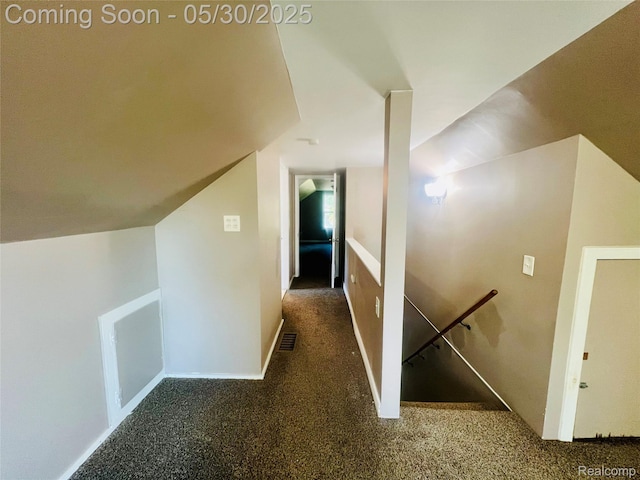 22380 Panama Ave, Sterling Heights, MI 48091 - corridor with vaulted ceiling, carpet, an upstairs landing, and baseboards